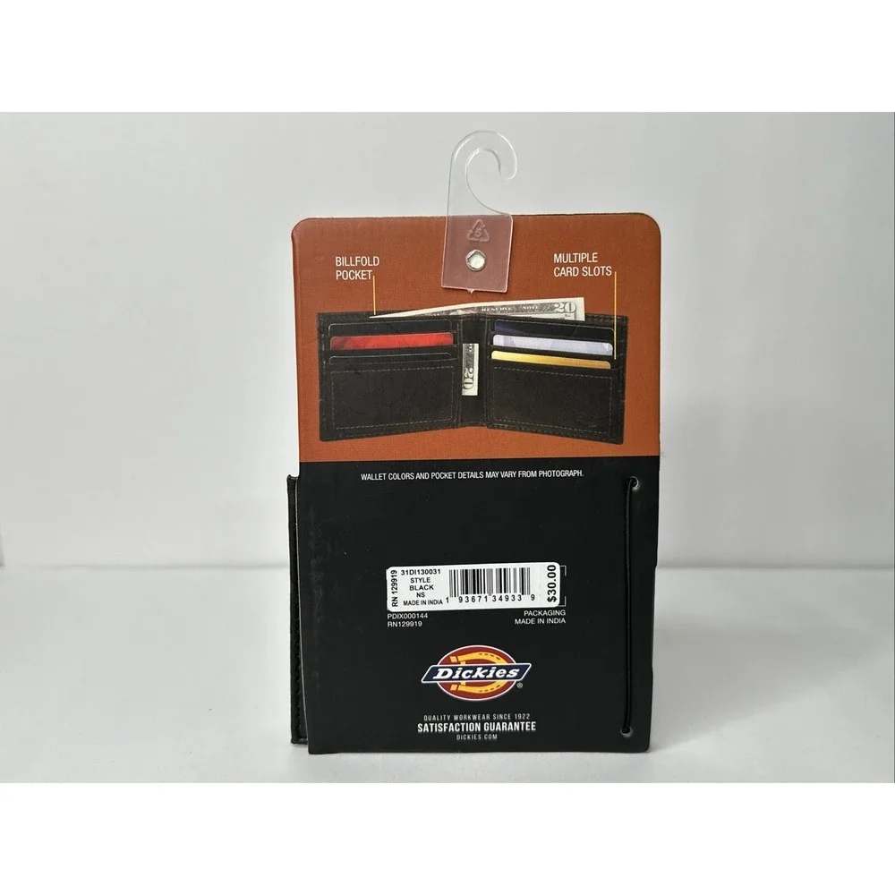 Dickies Bifold Classic Capacity Wallet - Black Leather *NEW*